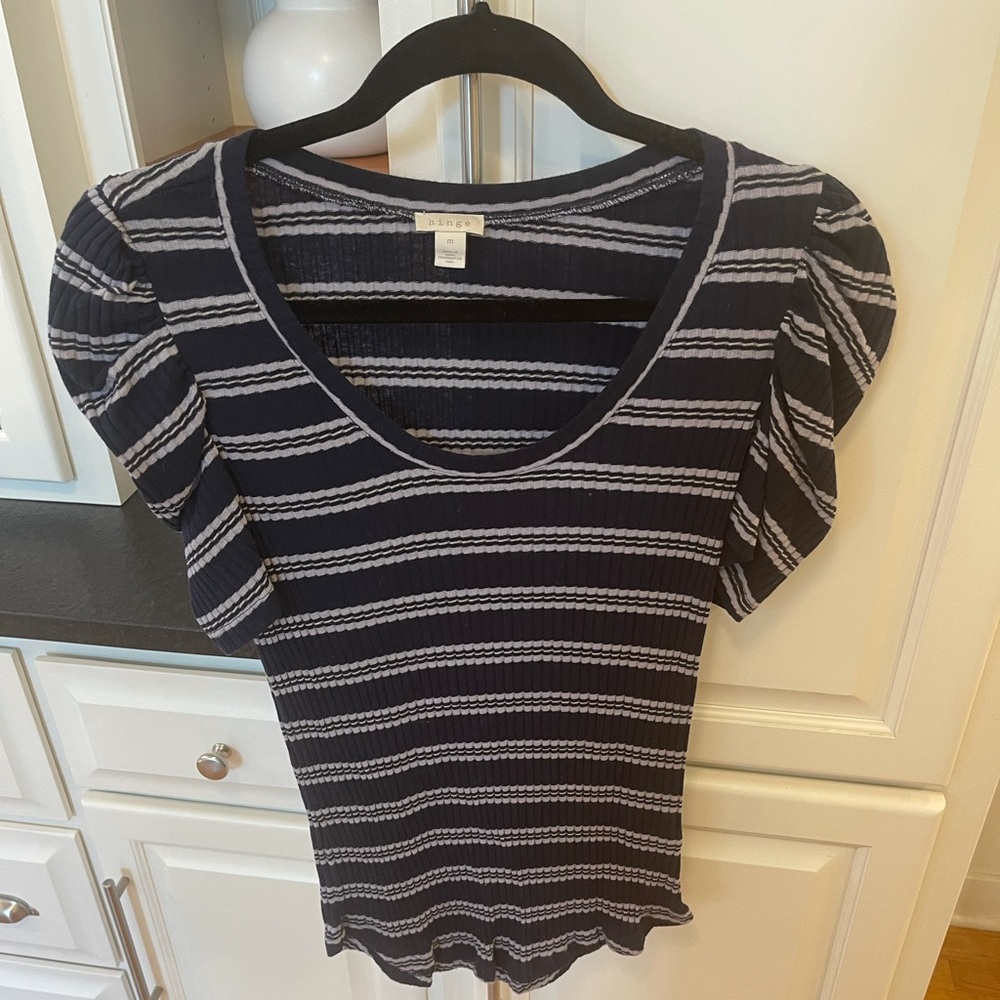 Hinge short sleeve blue striped top